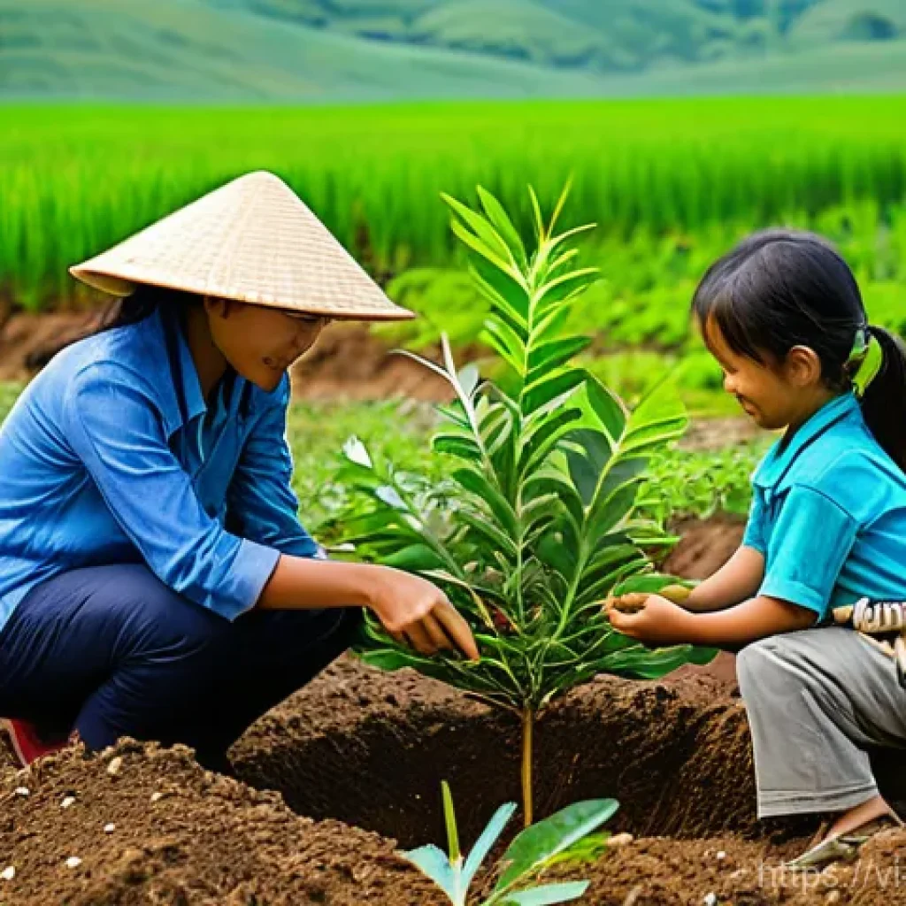 탄소 격리 식재 프로젝트의 정책적 지원 방안 - **Prompt 1: Community Tree Planting in Rural Vietnam**
A vibrant, sun-drenched scene in a rural ...