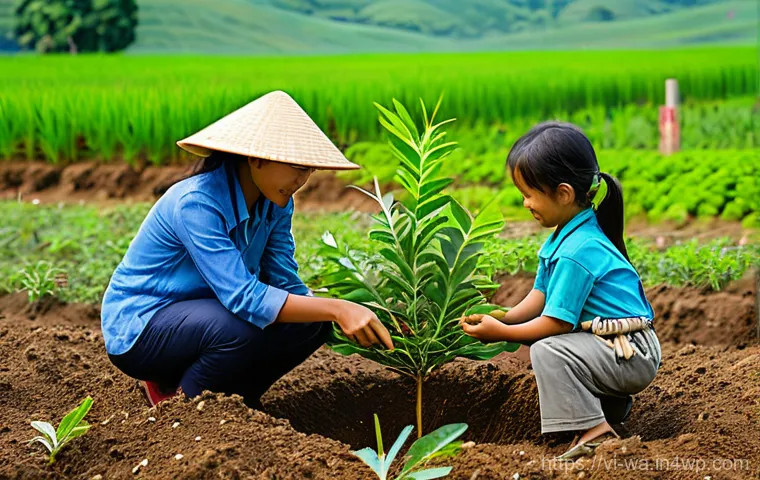 탄소 격리 식재 프로젝트의 정책적 지원 방안 - **Prompt 1: Community Tree Planting in Rural Vietnam**
    A vibrant, sun-drenched scene in a rural ...