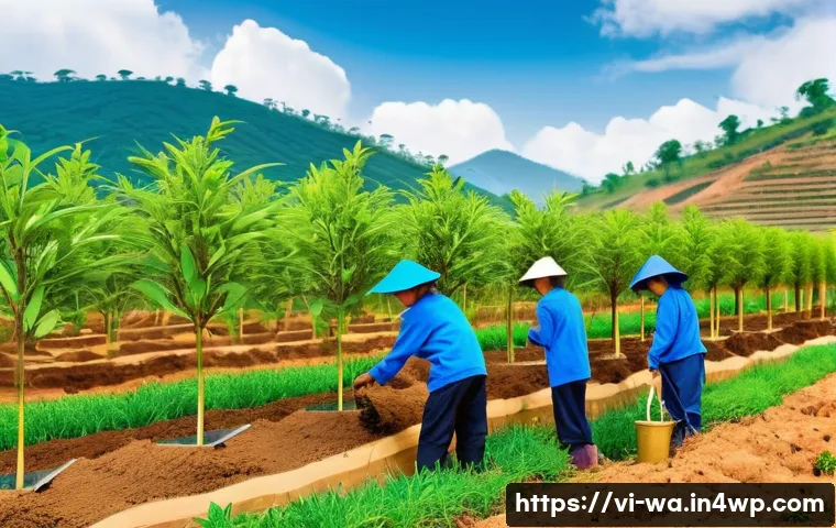 탄소 격리 식재의 지역사회 통합 방안 - A vibrant community tree planting event in the Central Highlands of Vietnam featuring diverse partic...
